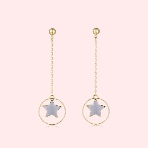Japanese simple commuter star Pentagram ring long tassel earring clip earless female spiral clip - dianjiang-