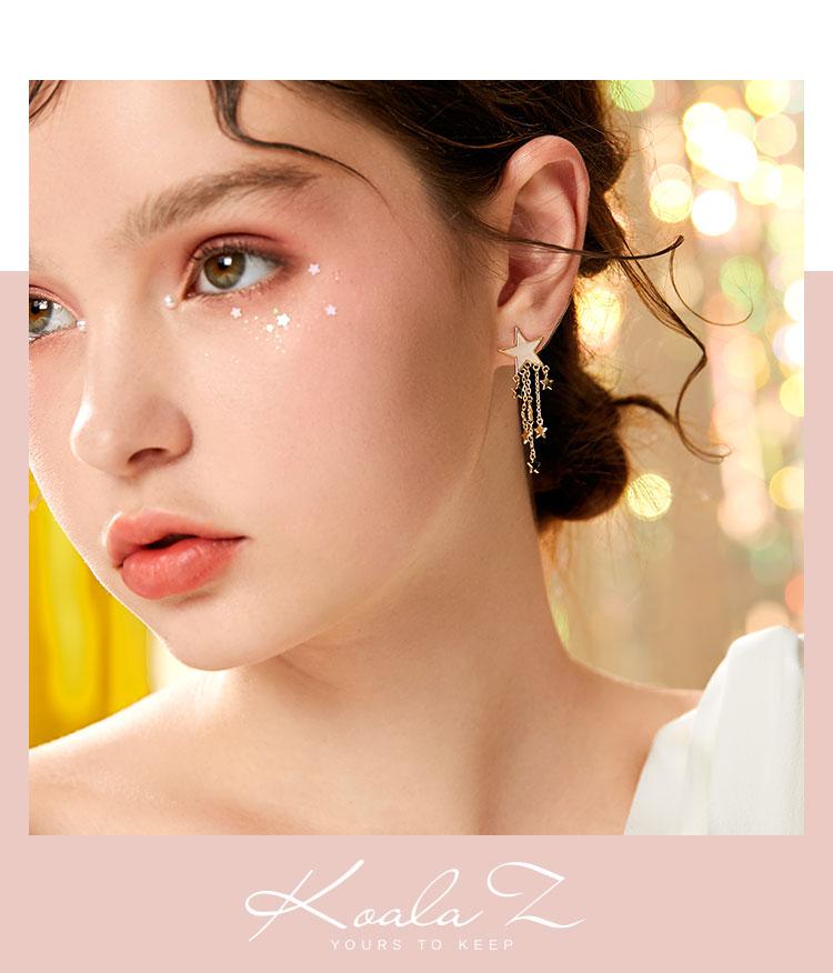 Exquisite super immortal temperament asymmetric star moon Tassel Earrings earstuds earless clip female South Korea - dianjiang-