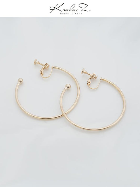 Cora Pig Europe and America Supermodel personality plating true gold simple exaggeration big circle metal hoop earrings no ear hole - dianjiang-