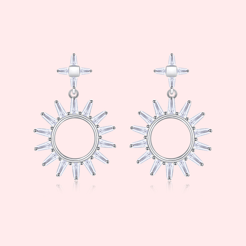 Zircon Light Sun Earrings Ins Zircon 925 Silver Needle Earring Earrings Earrings Ear Clips No Ears Females - dianjiang-