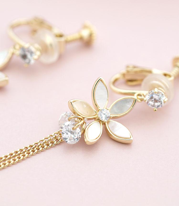 Gentle temperament, metal shell, flower, crystal tassel, ear stud, no ear hole, no pain - dianjiang-