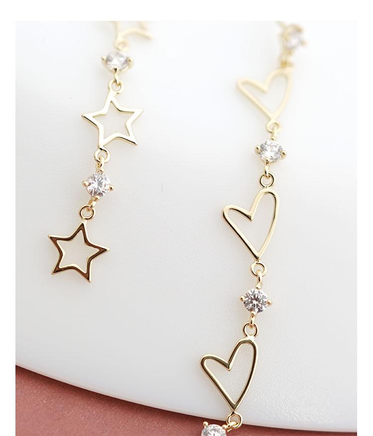 Fine point inlay welding process! Asymmetric love Star Long tassel earring with no ear hole and clip girl temperament - dianjiang-