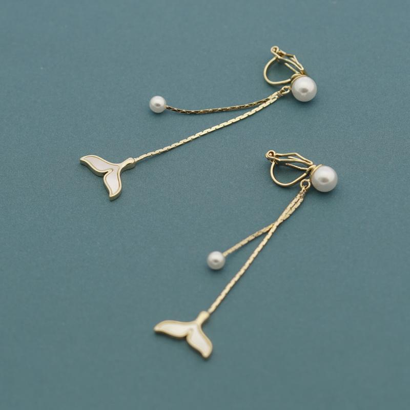 Mermaid Girl's tail Earrings temperament long and versatile Earrings without ear holes ear clip 2019 new Dolphin Earrings Han - dianjiang-