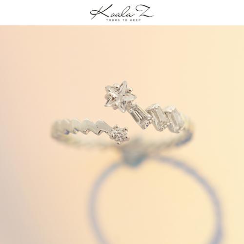 老客福利 个性精致简约设计星星月亮镶嵌锆石可调节开口戒指 - dianjiang-