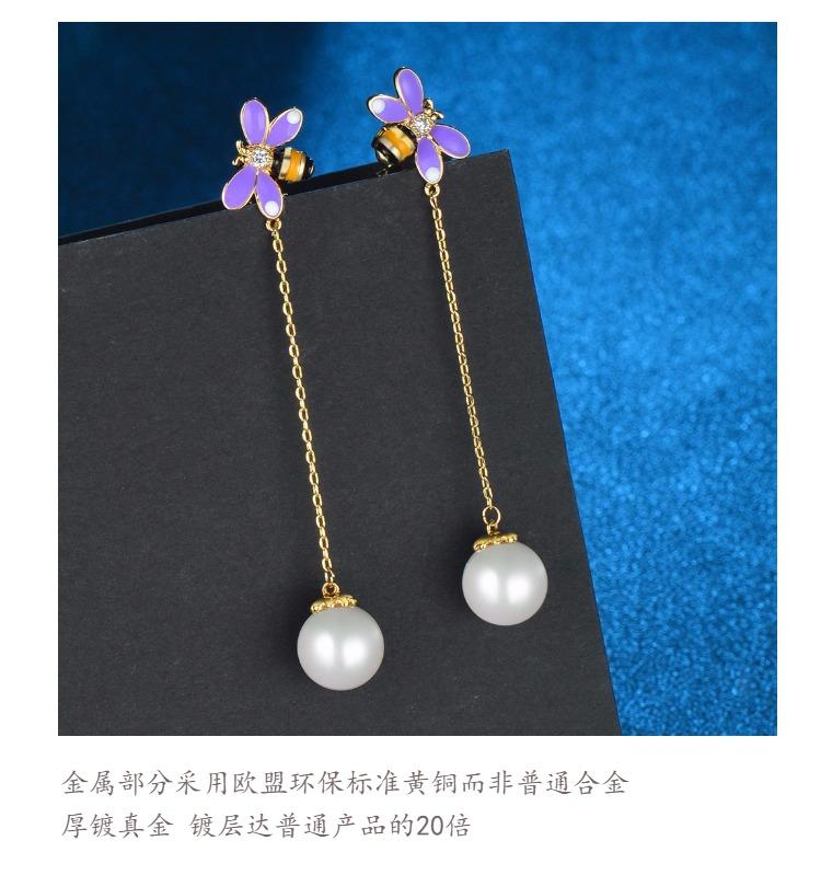 Qing Cang yuan 49.9 fresh and simple temperament 925 silver needle Purple Butterfly Long Earring clip - dianjiang-