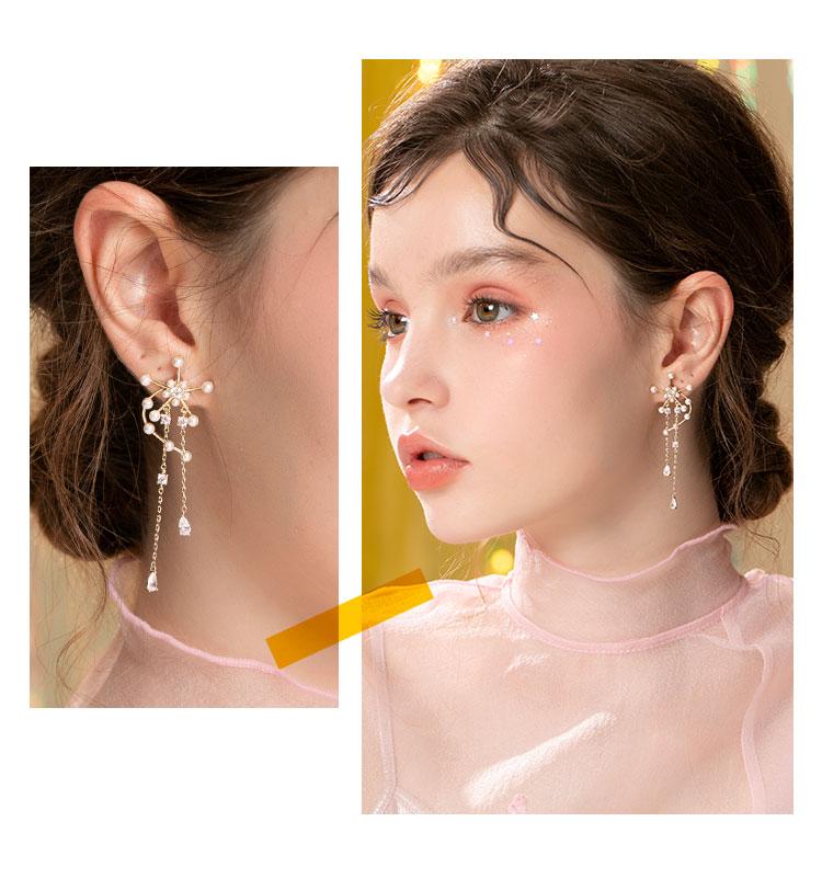 Original design Heavy Industries Windmill fringed pearl earrings ear clip earless women's high sense round face - dianjiang-