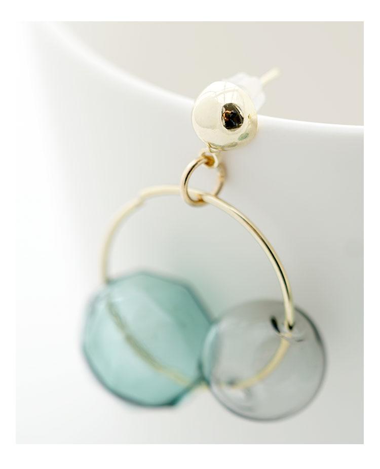 Spring new transparent glass ball cold wind Mo Landi color two-color earring earring earring clip without ear hole female - dianjiang-