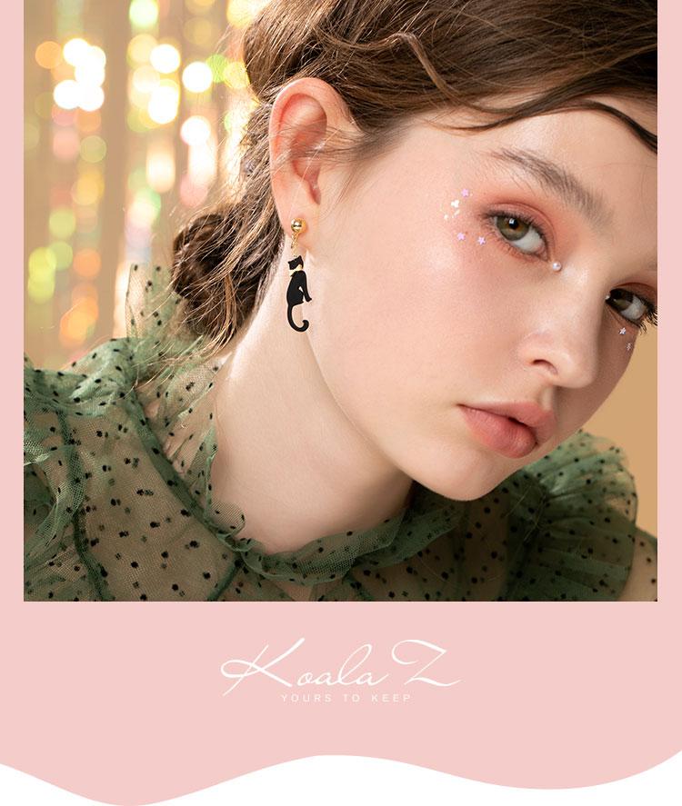 Personalized design sense Japanese order mysterious black cat elves earrings earrings without earholes earclip cute girl - dianjiang-