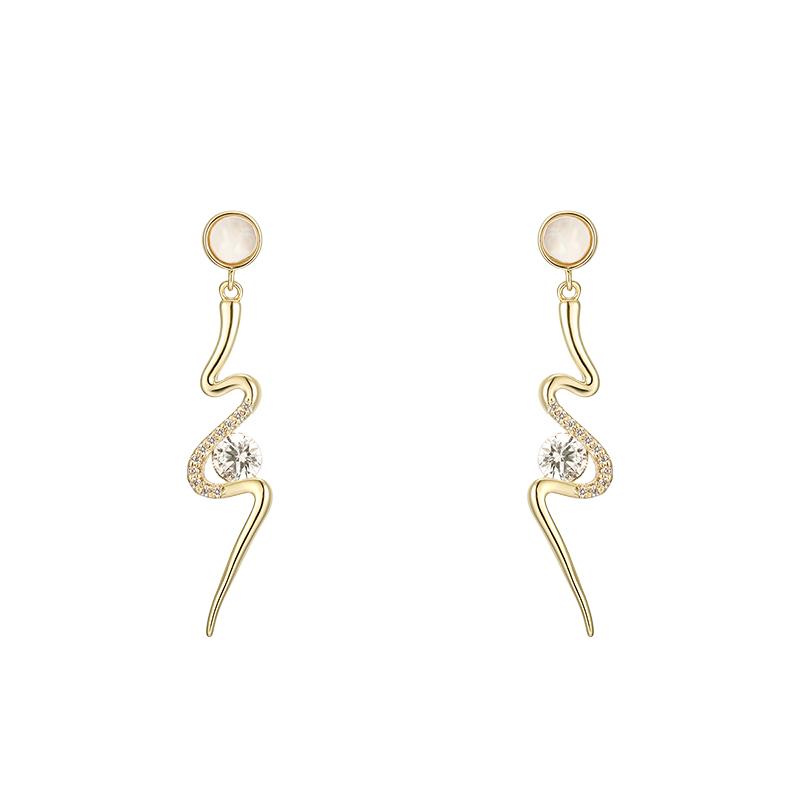 Simple design of European and American cold style s-snake-shaped gold inlaid Zircon Earrings no pain no ear hole earclip female - dianjiang-