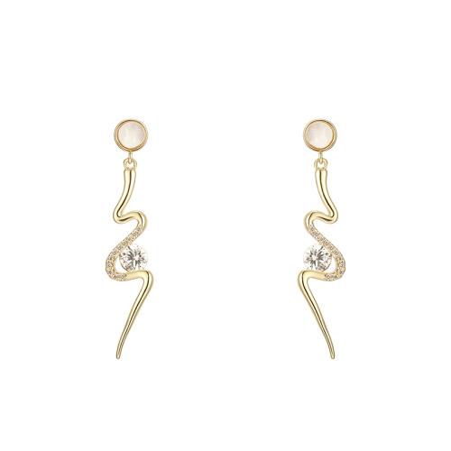 Simple design of European and American cold style s-snake-shaped gold inlaid Zircon Earrings no pain no ear hole earclip female - dianjiang-
