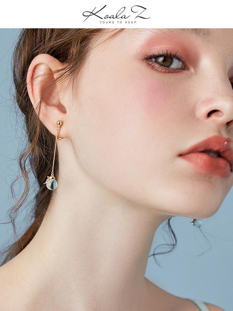 Japanese design fresh lovely young girl heart dolphin blue crystal ball earring earring clip earless female super immortal personality - dianjiang-