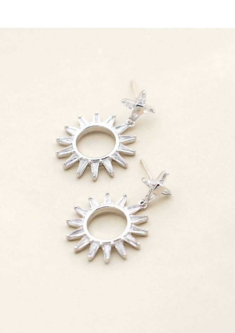 Zircon Light Sun Earrings Ins Zircon 925 Silver Needle Earring Earrings Earrings Ear Clips No Ears Females - dianjiang-