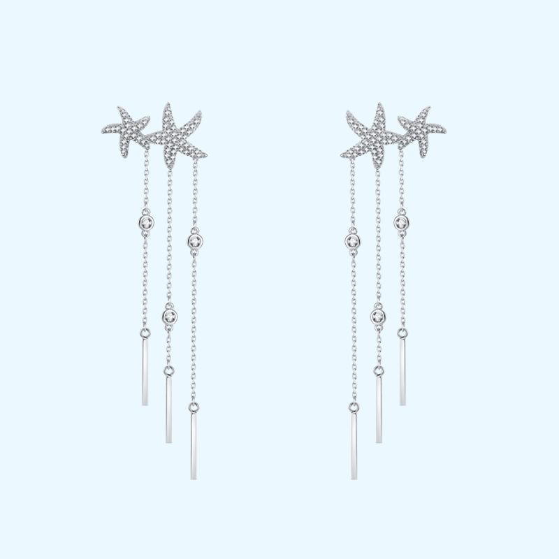 Silver stitched starfish zircon polyfluid su temperament ear nail earrings painless earless hole adjustable ear clip female daily - dianjiang-