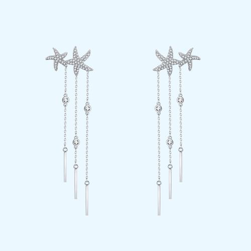 Silver stitched starfish zircon polyfluid su temperament ear nail earrings painless earless hole adjustable ear clip female daily - dianjiang-