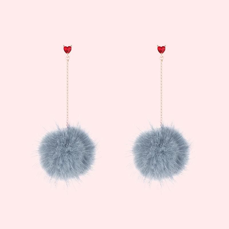 Japanese Joker slimming long mink fur ball love tassel earrings without earhole earclip female painless Joker - dianjiang-