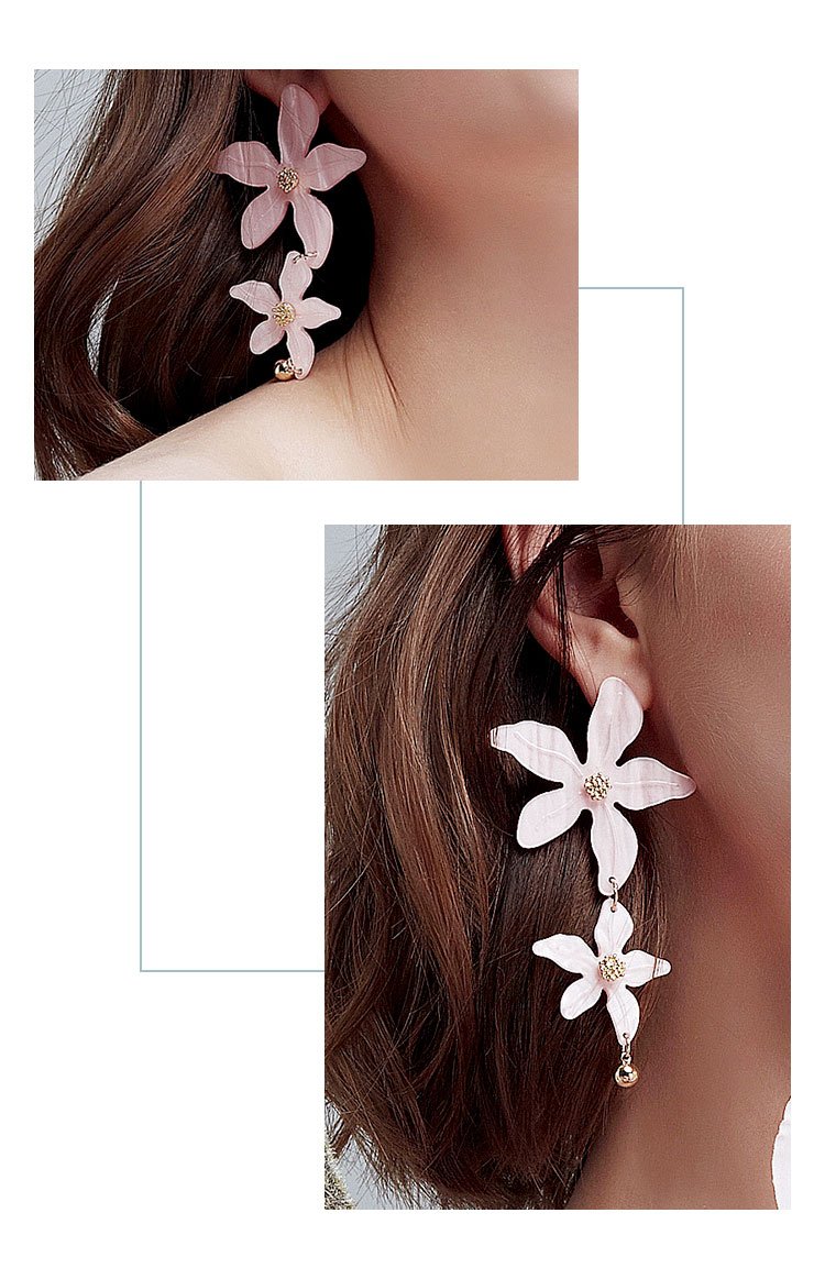 The flowers are thin, long, exaggerated, the Japanese are thin, the face is decorated, the flowers are spliced, the pink earrings are on the ear, and the earrings are not pierced - dianjiang-