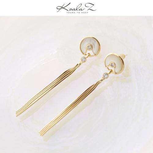 气质护身符 精致镜面贝壳锆石长款蛇骨流苏耳环无耳洞耳夹女百搭 - dianjiang-