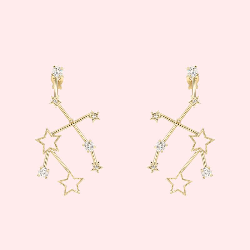 New Japanese and South Korean sweet exaggerated face shape five star two color Earrings no ear hole ear clip women's versatile - dianjiang-