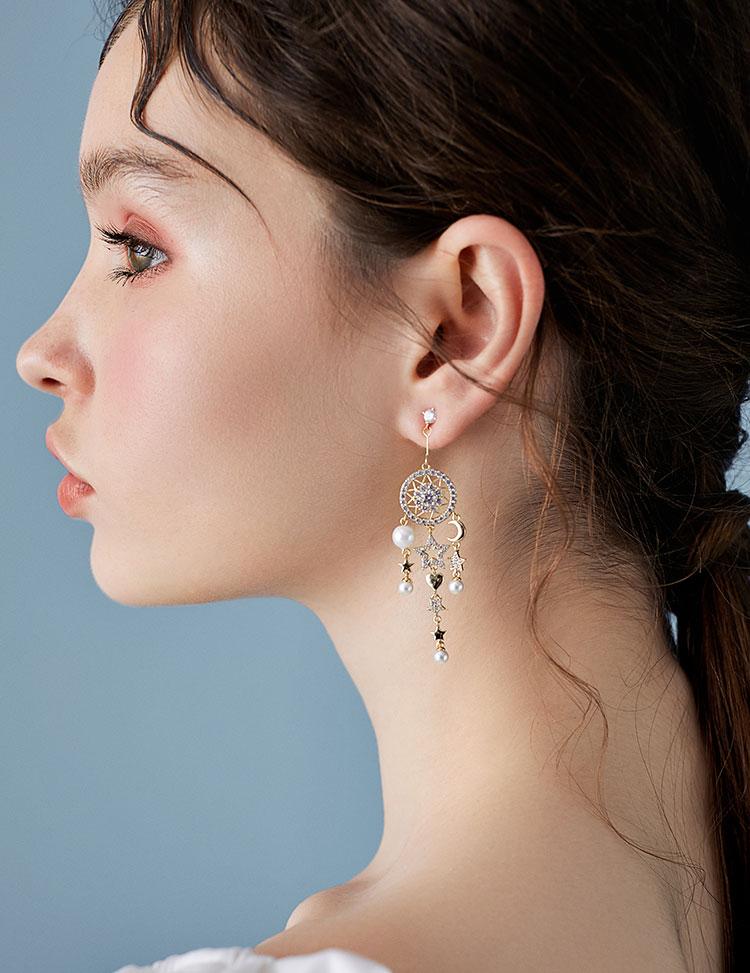 Star jewelry!  Heavy industry design long tassel stars moon dream catcher earring earring earring female - dianjiang-