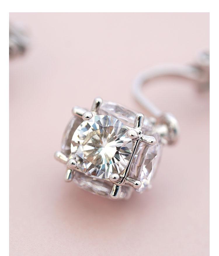 6-sided drill! Minimalist set-piece cube crystal diamond ball ear nail earring earrings no ear hole female European and American small - dianjiang-