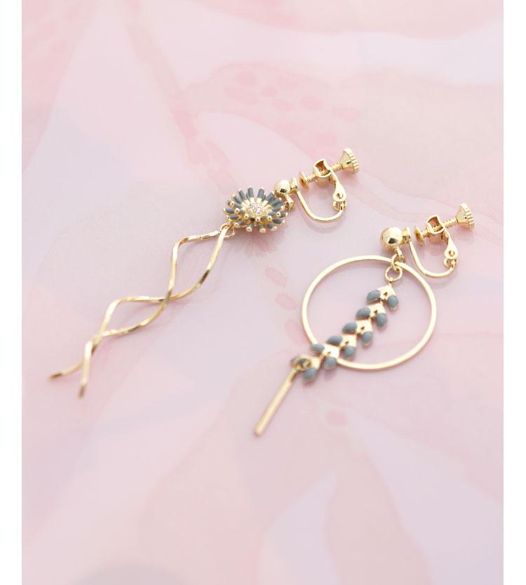 Asymmetrical fresh gentle temperament drop glaze young chrysanthemum flower wheat ear metal tassel ear nail no ear hole ear clip girl - dianjiang-