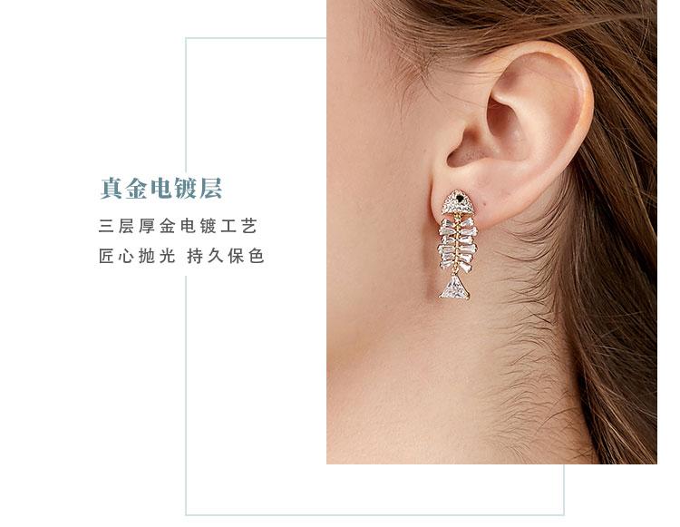 Boutique handmade Twinkle crystal fishbone personality earrings ear clip earless female Japanese miniature - dianjiang-