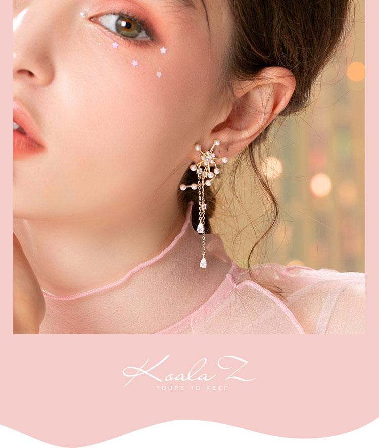 Original design Heavy Industries Windmill fringed pearl earrings ear clip earless women's high sense round face - dianjiang-