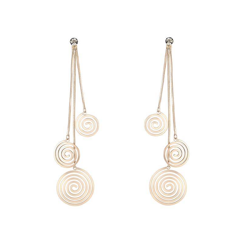 High level air field light titanium gray gold spiral pattern long tassel earring clip type earless female atmospheric design - dianjiang-