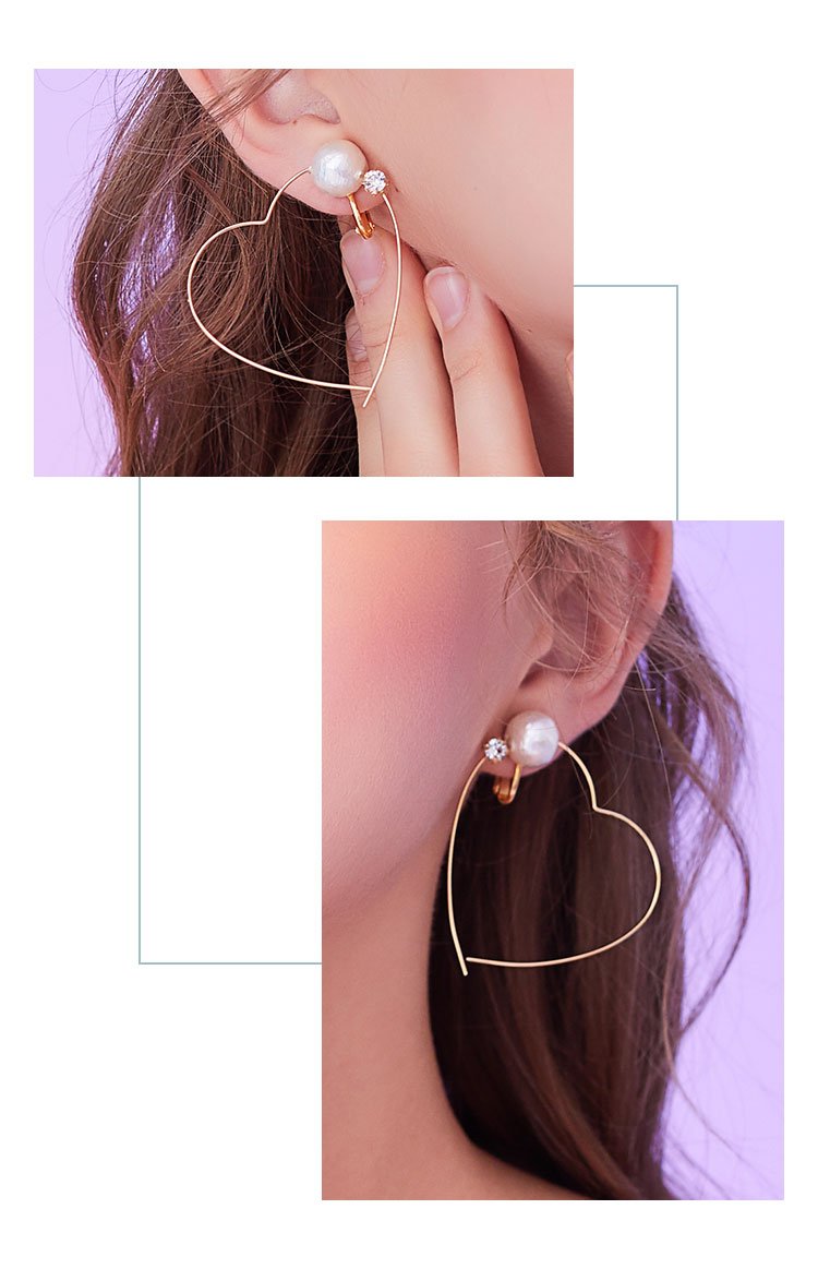 Japanese order sweet love type metal coil cotton pearl inlaid Zircon Earrings painless ear hole free clip - dianjiang-