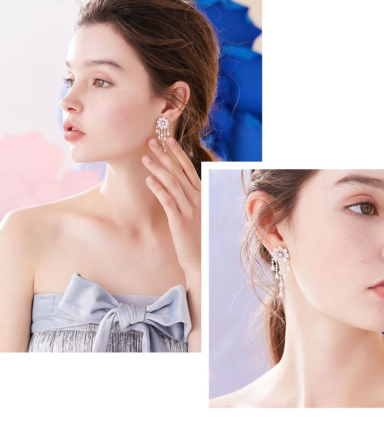 Heavy Industry Hand for 5A Zirconium Smart waterfall flower crystal tassel earrings painless earless clip girl - dianjiang-