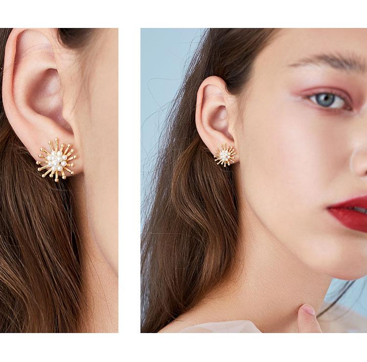 Tender little flower on the ear, delicate inlaid with rice bead, pearl flower, ear nail, earring, ear clip, female without ear hole - dianjiang-