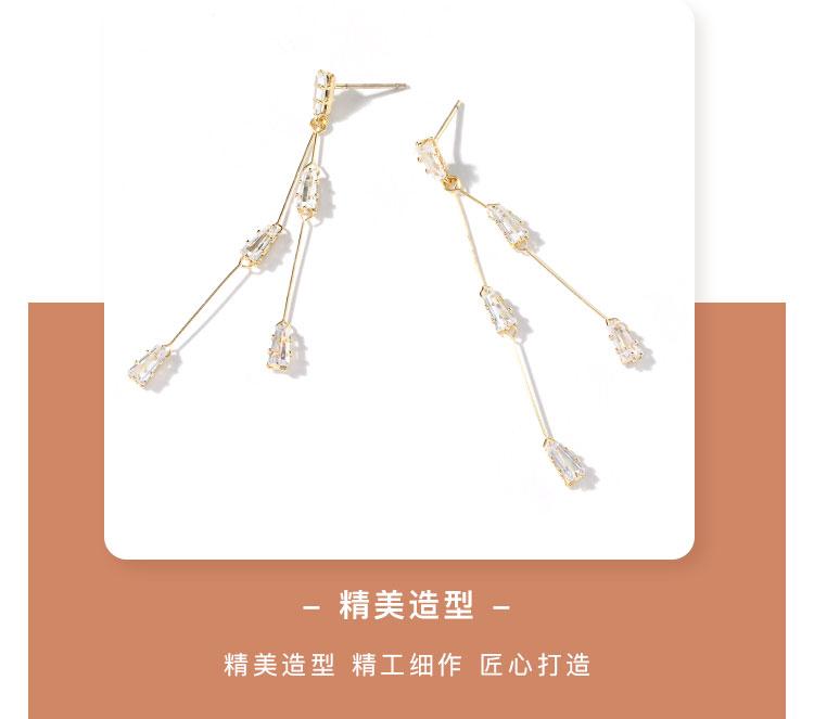 Small tassel for round face, double line square drill, geometric Long Earring, ear clip without ear hole, fresh and simple for Japanese women - dianjiang-