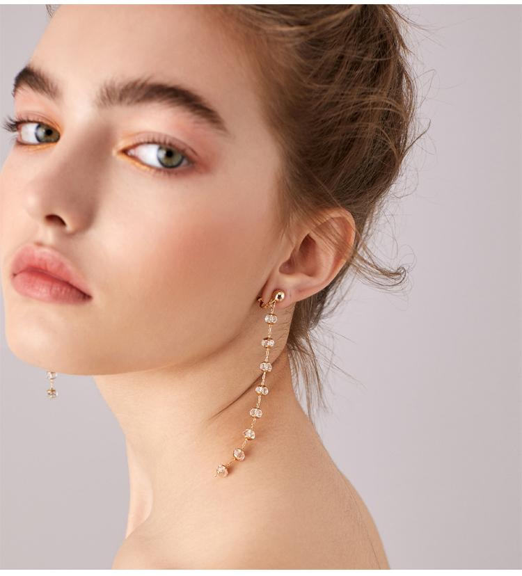 Clearance of the original 49.9 non-refundable lint-free bag long crystal beads tassel earrings ear clip - dianjiang-
