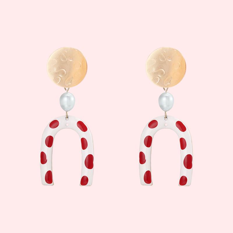 Modern retro harbor style! Hong Kong taste wave point U-shaped red glaze earrings earrings without ear holes - dianjiang-