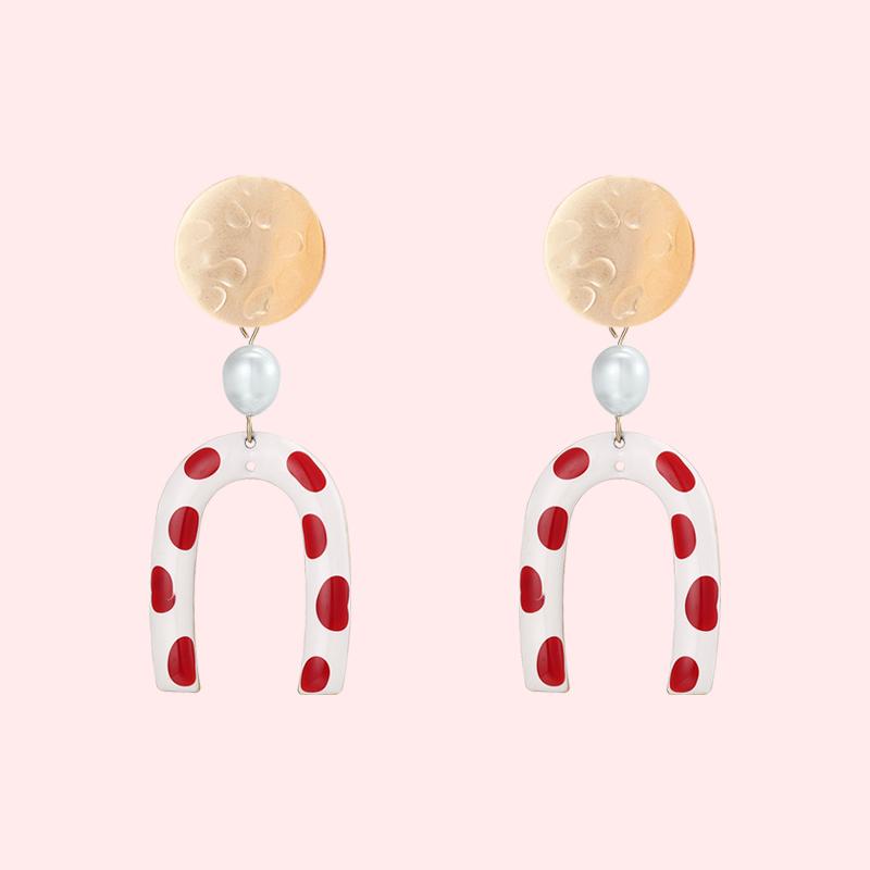 Modern retro harbor style! Hong Kong taste wave point U-shaped red glaze earrings earrings without ear holes - dianjiang-