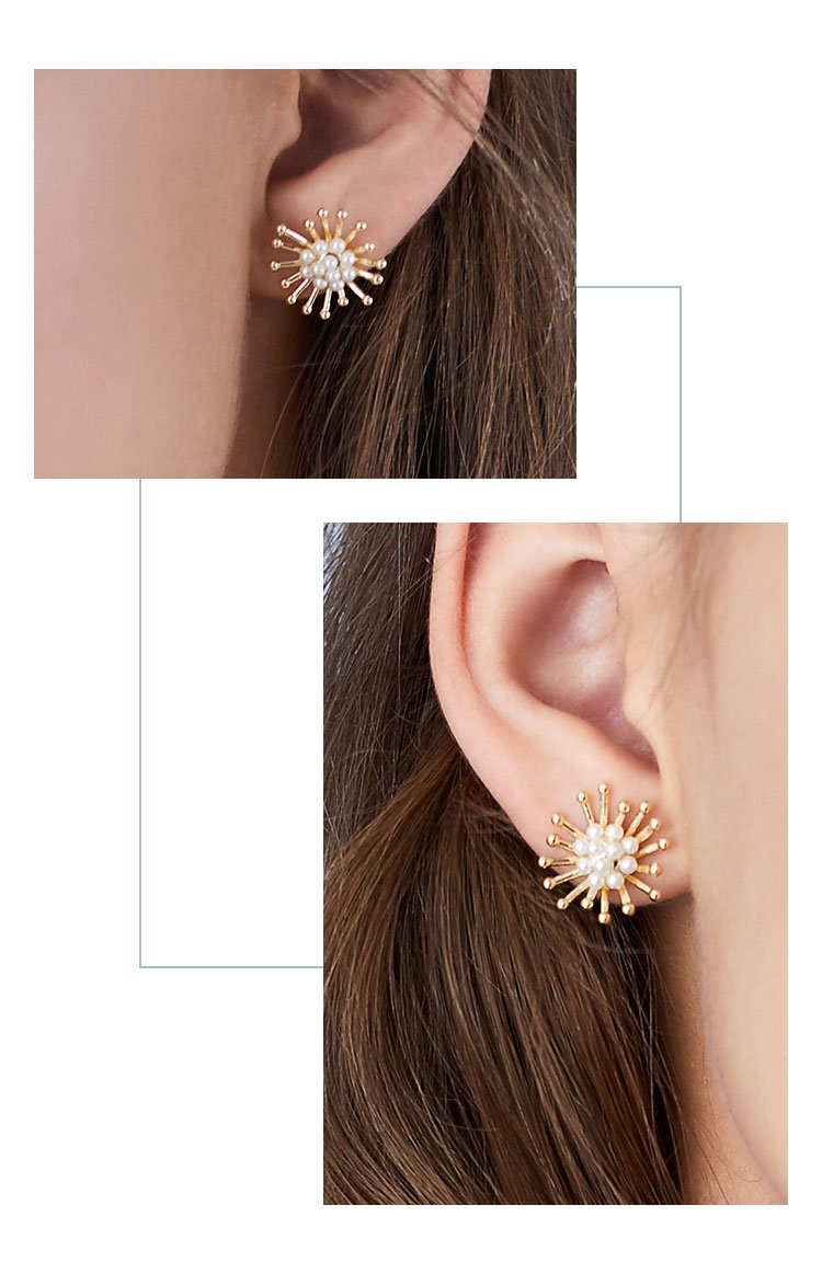 Tender little flower on the ear, delicate inlaid with rice bead, pearl flower, ear nail, earring, ear clip, female without ear hole - dianjiang-