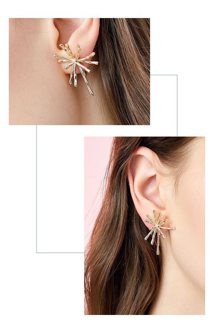 Thick plated real gold, cool wind, advanced design sense, divergent metal coral earrings, ear clips, no ear holes, women in Europe and America - dianjiang-