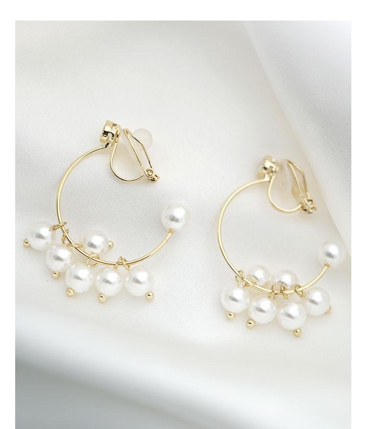 Designed semi-circular metal coil pearl earrings no ear hole ear clip woman's daily fresh cute personality - dianjiang-