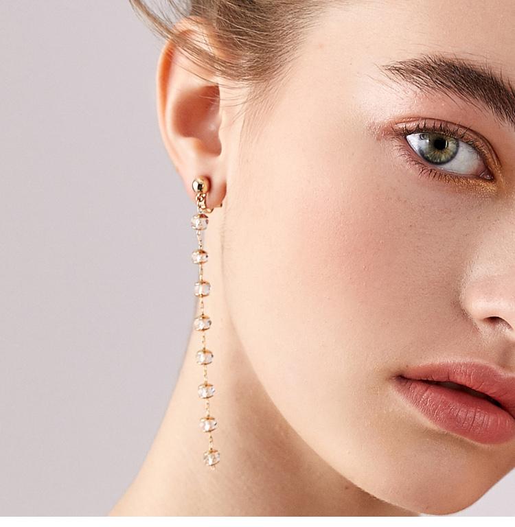 Clearance of the original 49.9 non-refundable lint-free bag long crystal beads tassel earrings ear clip - dianjiang-