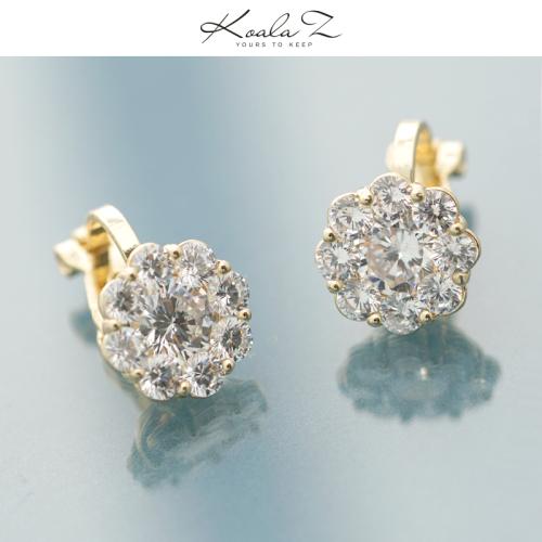 Basic simple round diamond flower zircon red diamond emerald earrings earring earring clip female - dianjiang-