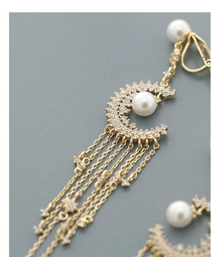 Heavy hand-made Mori Super Fairy Long Tassel Crystal Moon Pearl Earrings Earrings No Ear Holes Earrings Temperament Women - dianjiang-