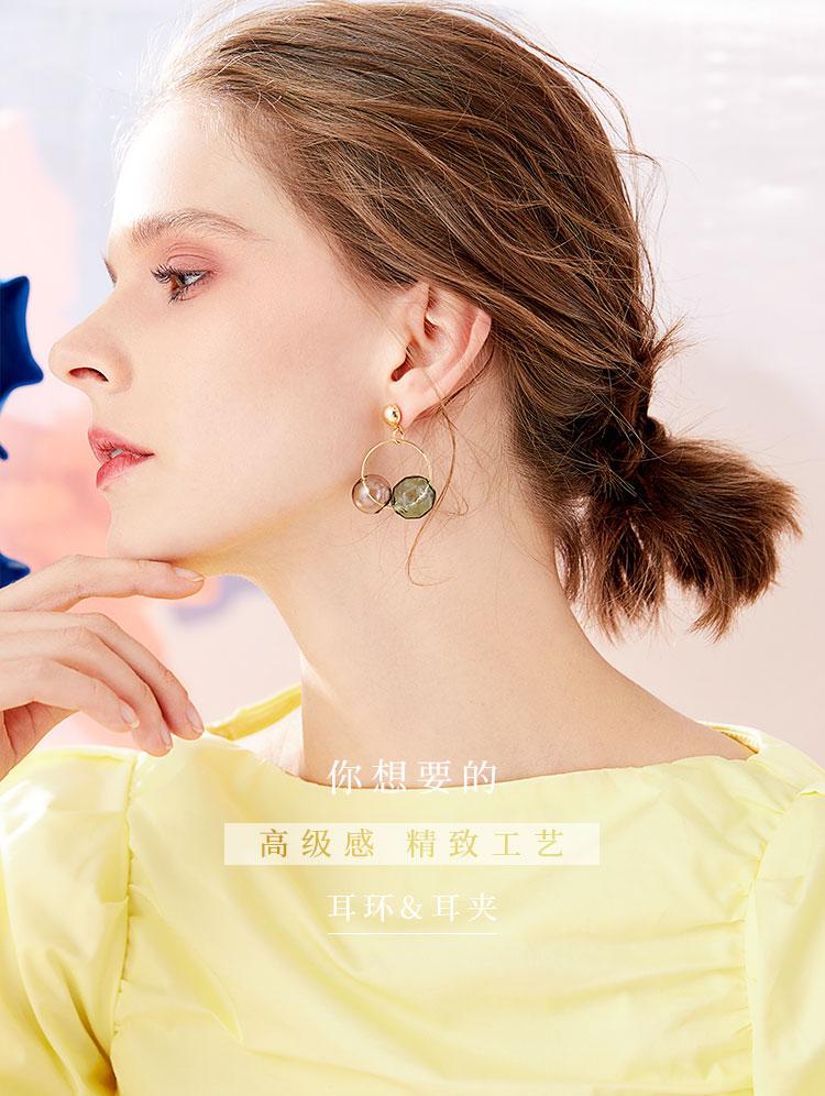 Spring new transparent glass ball cold wind Mo Landi color two-color earring earring earring clip without ear hole female - dianjiang-