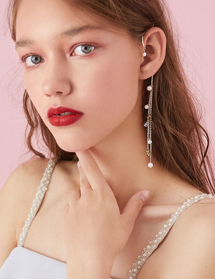Koala pig elf personality earring long earring multilayer pearl tassel earbone clip earring female - dianjiang-