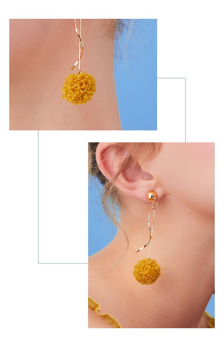 Gently ginger-colored hairball pendant earrings no ear socket clip girl - dianjiang-