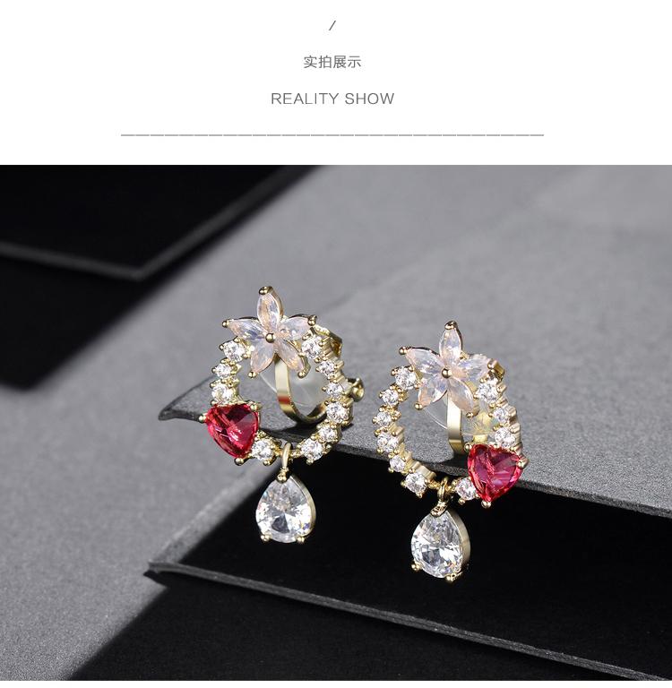 Fresh and elegant ultra-fairy ring wreath water drop earrings earless hole female Japanese Korean net red - dianjiang-