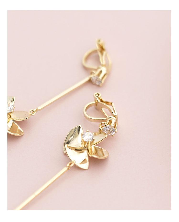 Daily small fresh asymmetrical windmill ear nail earrings no ear hole ear clip female painless daily set-up - dianjiang-