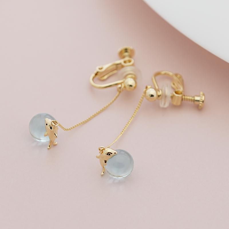 Japanese design fresh and lovely girl heart dolphin blue crystal ball earrings earring earring female super fairy personality - dianjiang-