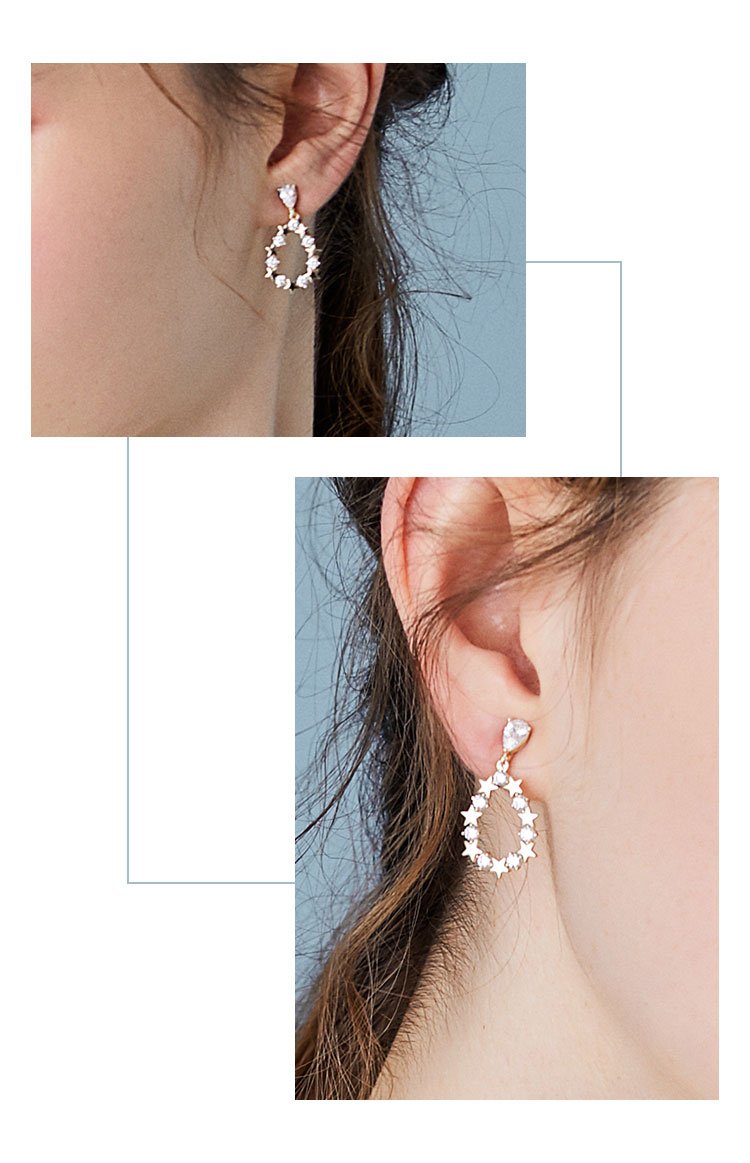 Japanese new exquisite high-level sense hollow water drop crystal star diamond earrings earrings clip female non earhole - dianjiang-