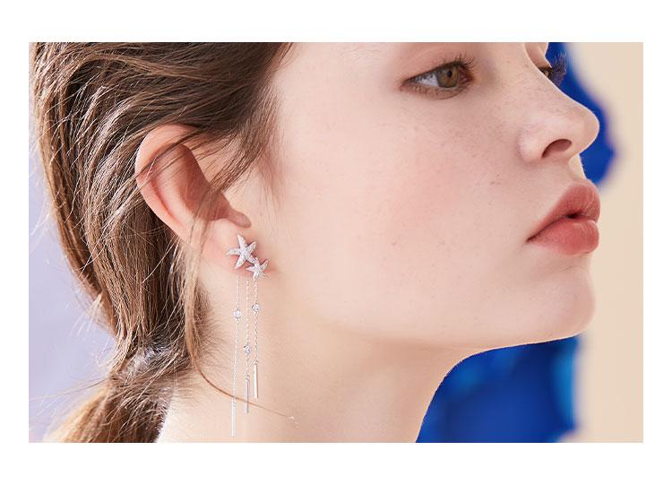 Silver stitched starfish zircon polyfluid su temperament ear nail earrings painless earless hole adjustable ear clip female daily - dianjiang-