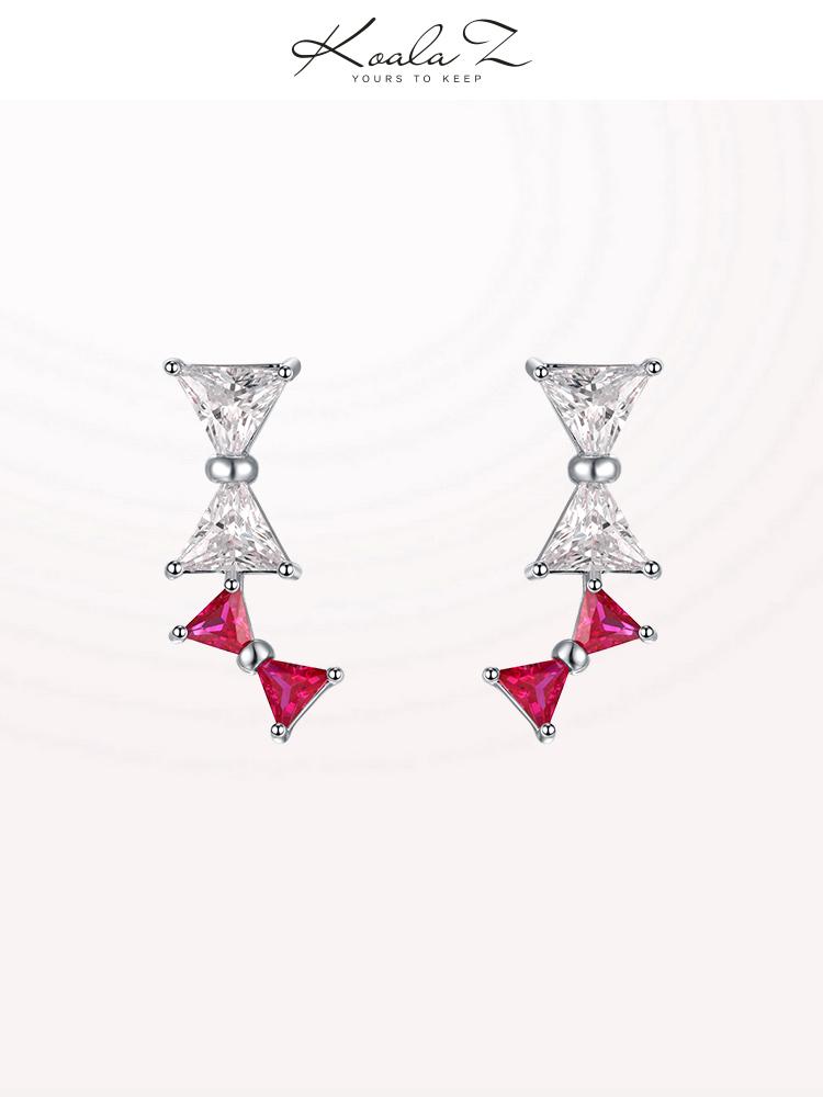 Vigorous aging, thin, delicate, red splicing, bow earrings, ear clip, no ear hole, Korean Japanese girl heart - dianjiang-